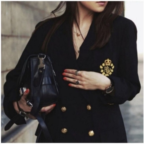 Vintage Ralph Lauren Noir Crest Wool Black Double Breasted Blazer - Picture 3 of 11